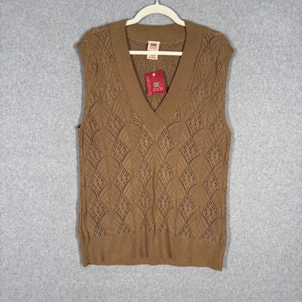 Crochet Sweater Vest XL Rust Mustard Tunic Heritage Classic Indie Folk‎ Neutral